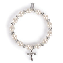 Load image into Gallery viewer, Bracelet - Baby to Bride - Brass with Pearl Accent - Stretch 8" with Cross Charm