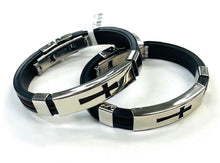 Load image into Gallery viewer, Bracelets-Brown or Black Silicone with Cross cut-out